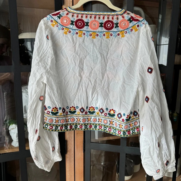 Zara Embroidered Set embellished beaded skirt top boho colorful long sleeve crop - Picture 8 of 14